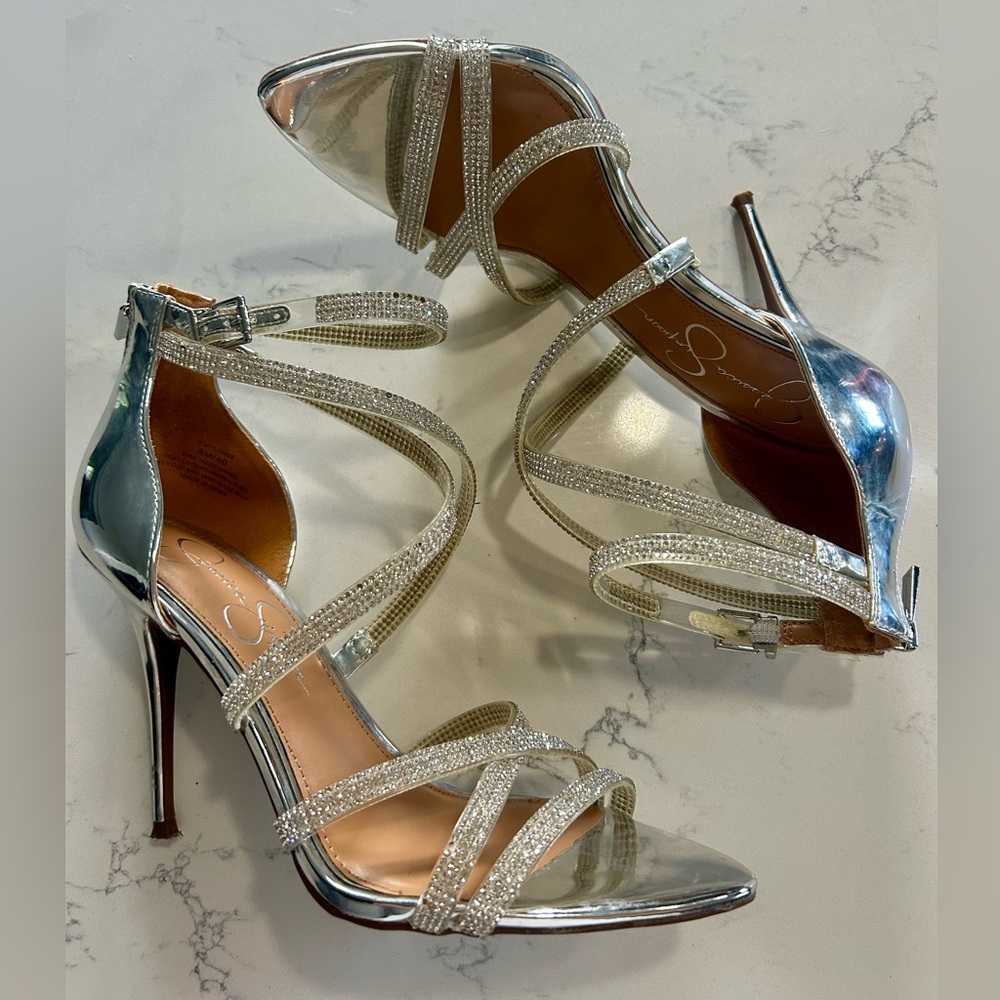 Jessica Simpson Silver Jeweled Heels - Size 9M